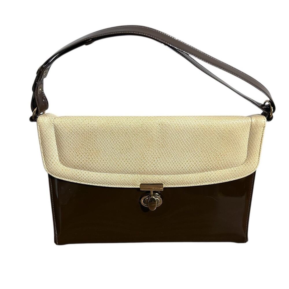 LENNOX BAGS VTG 1950/60s Brown Beige Reptile Embossed Leather Handbag RARE